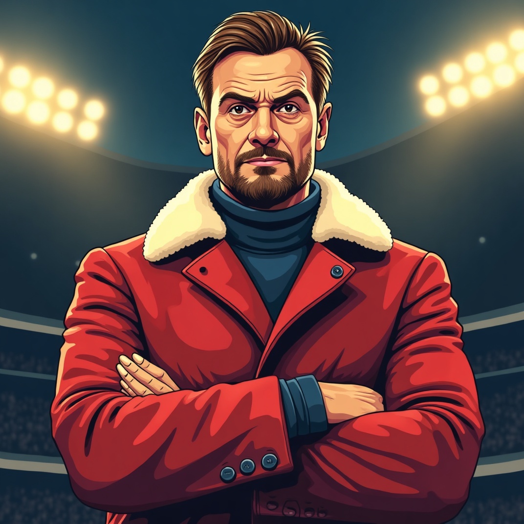The Gaffer -- arms folded, watching